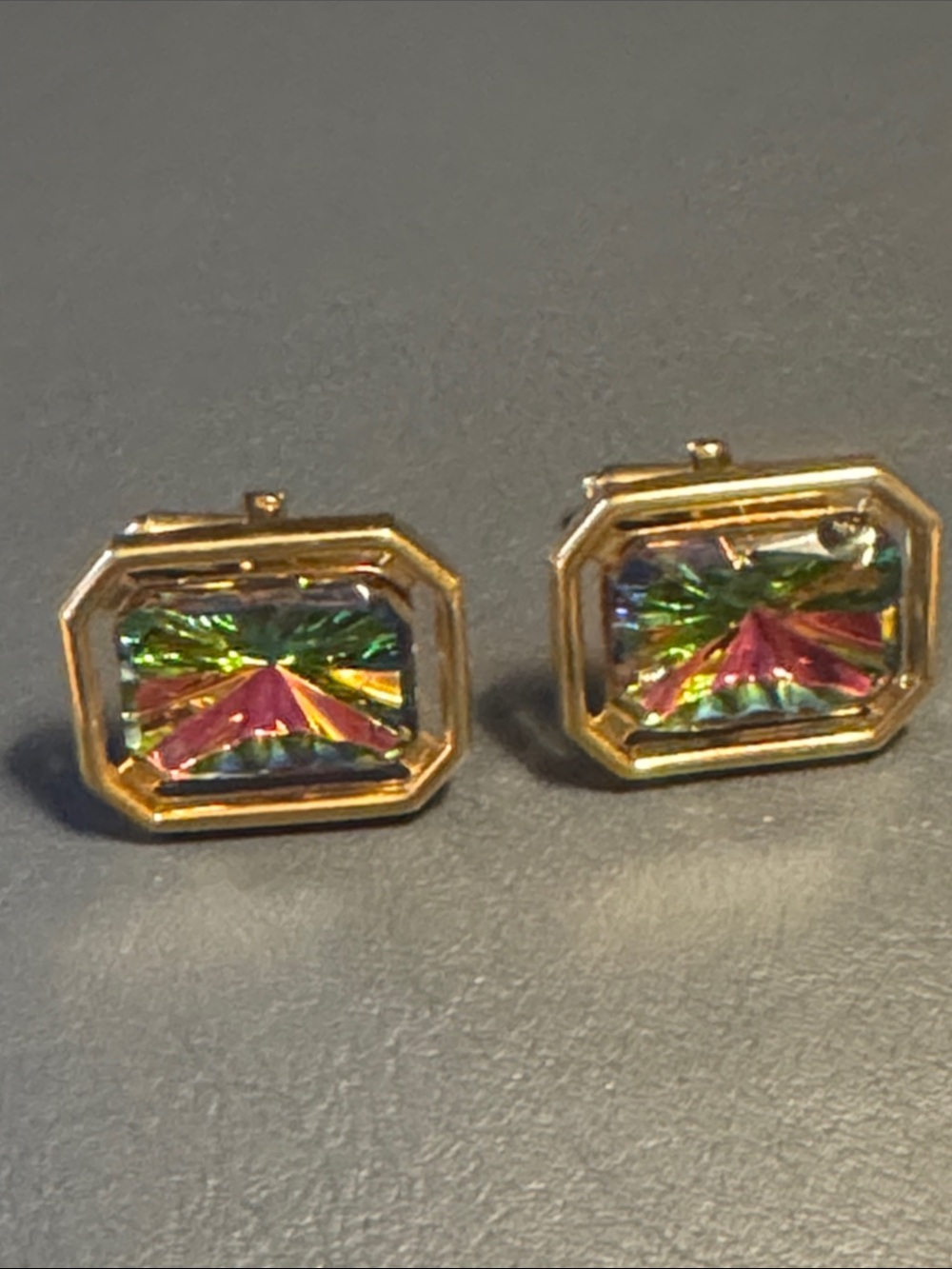 Vintage Gold-Tone Watermelon Crystal Cufflinks